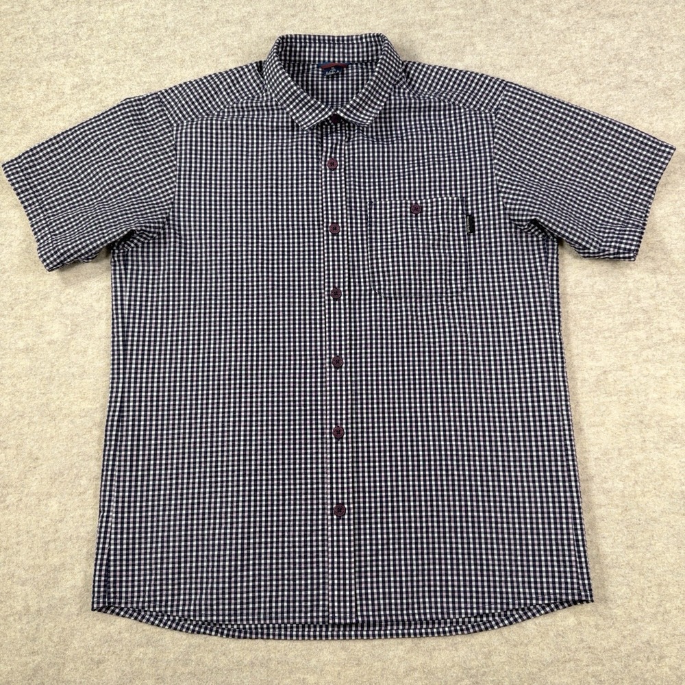 Montbell Wickron Camp Seersucker Shirt Mens Large Purple Plaid Boxy Hiking